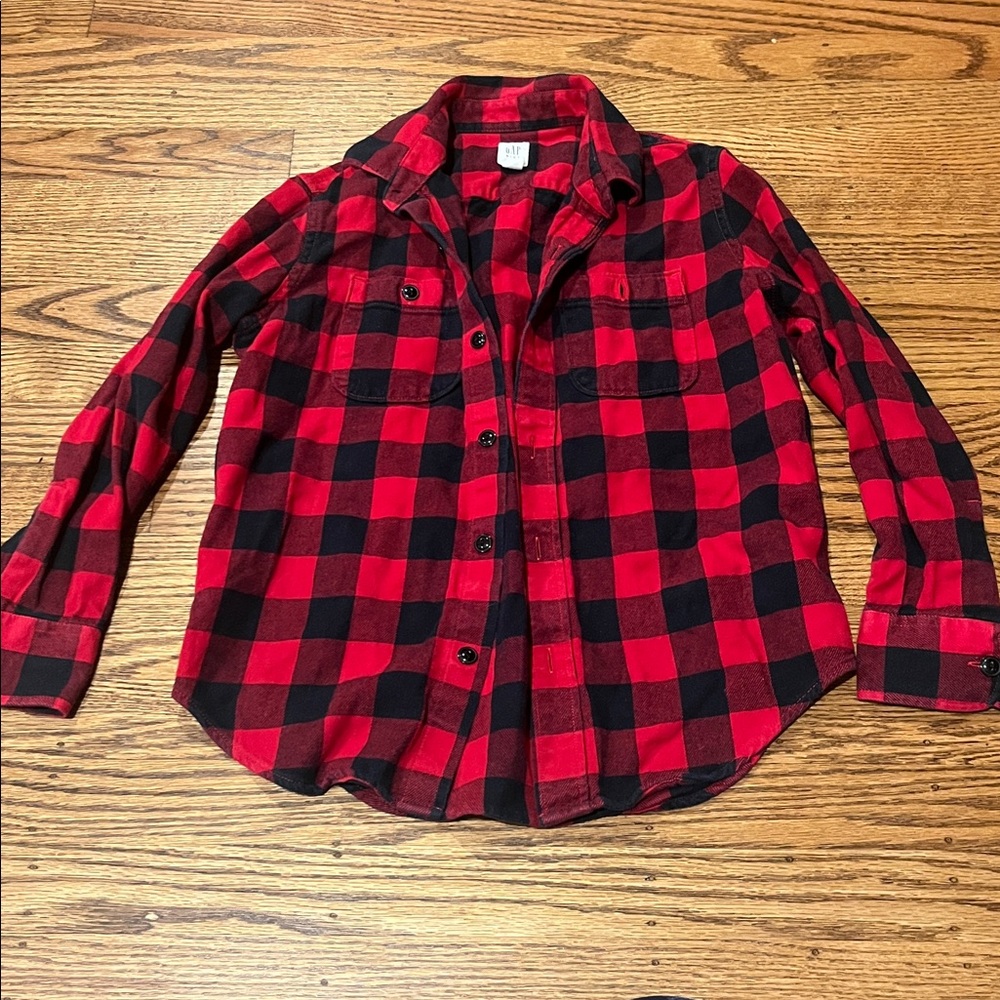 GAP Kids Red and Black Plaid Button-Up Shirt